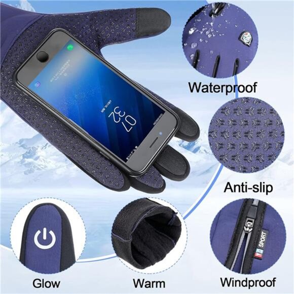 3 Pairs Men's Winter Warm Gloves Touch Screen Anti Slip Thermal Glove - Picture 3 of 4